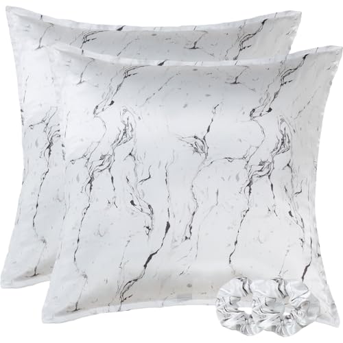 satin kissenbezug set 2 stück weich für haar und haut 80 x 80 cm weiß marmor