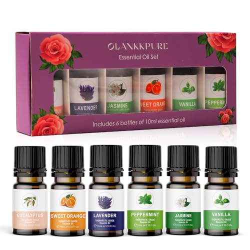 ätherische öle set für diffuser, 6 x 10 ml, lavendel, minze, eucalyptus, orange, vanille, jasmin