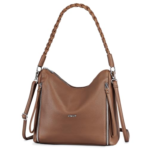 baigio damen umhängetasche hobo shopper tasche aus pu-leder mit reißverschluss, braun
