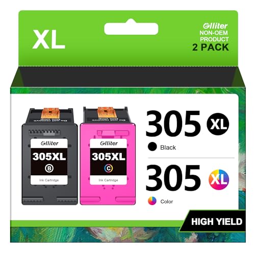 glliter 305xl druckertinte für hp 305 xl kompatibel mit deskjet envy 6000, schwarz, farbe