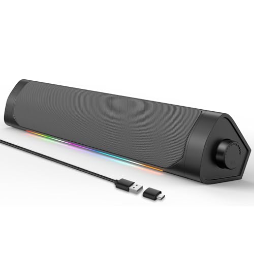 adelgo bluetooth lautsprecher, 2 in 1 usb soundbar mit rgb beleuchtung für pc und laptop