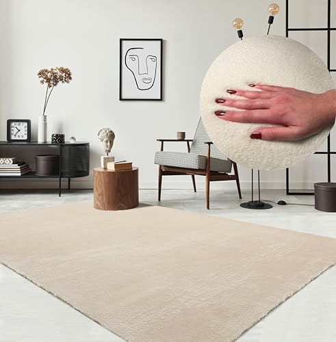 relax kuscheliger kurzflor teppich 200 x 280 cm beige anti-rutsch waschbar 30 grad super soft felloptik