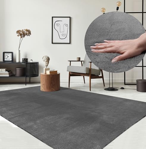 relax kurzflor teppich anthrazit 120 x 160 cm waschbar super soft anti-rutsch felloptik
