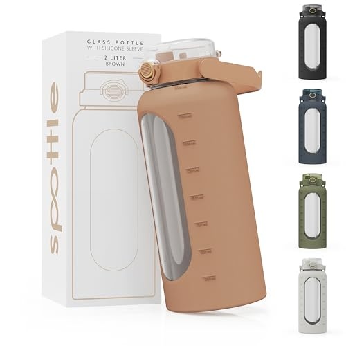 spottle glasflasche 2 liter auslaufsicher mit strohhalm, silikonhülle, spülmaschinenfest