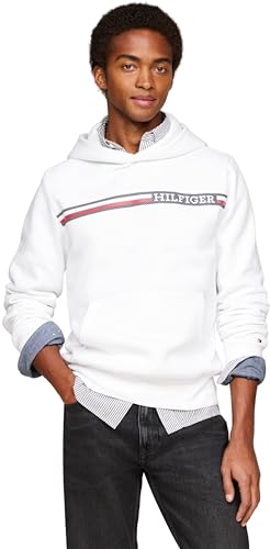 tommy hilfiger hoodie herren weiß mit kapuze, chest stripe, größe xs