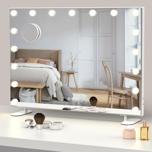 addcolor hollywood schminkspiegel mit lichtern, 17 dimmbare led lampen, 3 lichtfarben