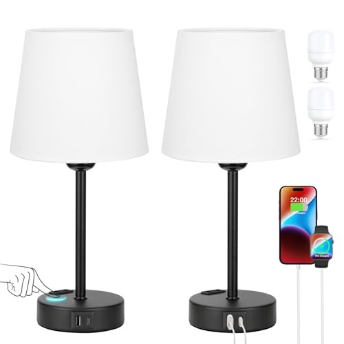 kakanuo nachttischlampe dimmbar 2er set mit usb ladefunktion und 2 led birnen