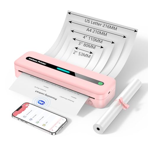 asprink mobiler bluetooth drucker thermodrucker a4 tragbar kompakt rosa