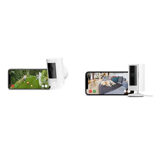 ring außenkamera akku stick up cam + ring innenkamera indoor camera 2. gen., 1080p hd, wlan, witterungsbeständig, alexa-kompatibel