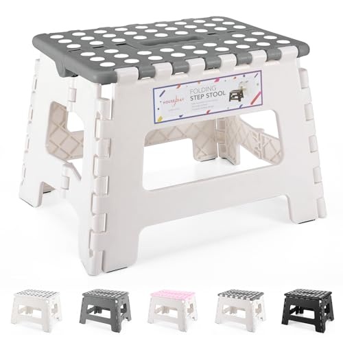 Produktbild: HOUSE DAY Tritthocker 22cm Klappbar Faltbarer Hocker für Kinder Grau & Weiß