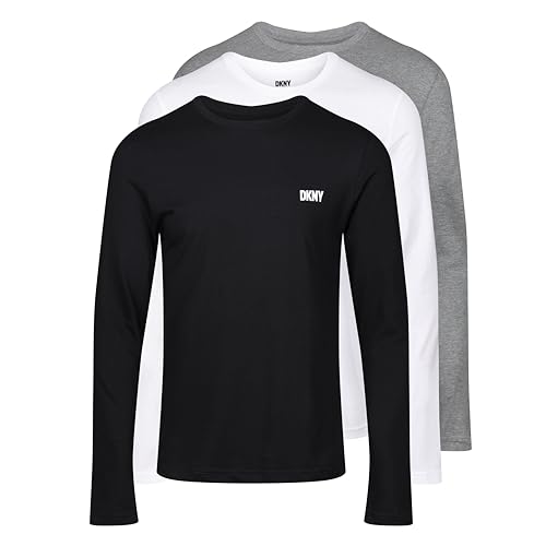 herren t-shirt dkny long sleeve 3er-pack schwarz weiß grau