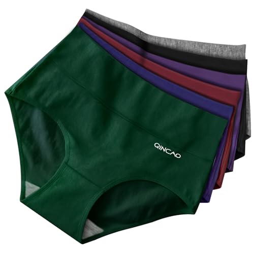 QINCAO Damen Unterhosen, 6er Pack Hohe Taille Baumwolle Atmungsaktive Slips