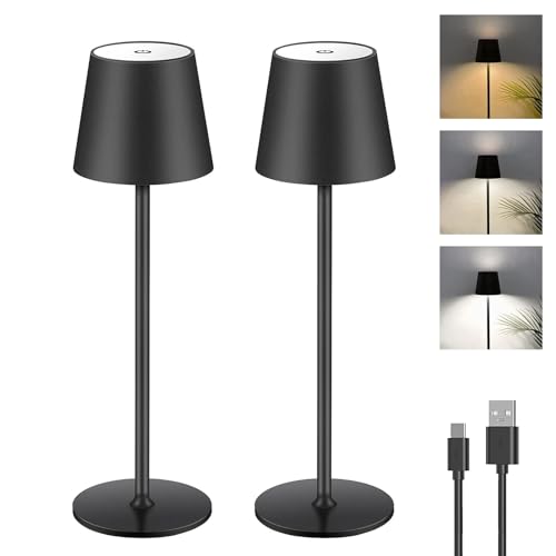 Produktbild: dimmable led akku tischlampe 2er set kabellos touch usb-c ip44 wetterfest schwarz
