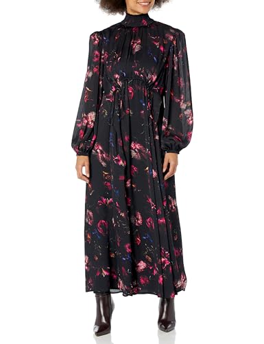 maxikleid damen schwarz mit blumenmuster, stehkragen, the drop, karenbritchick, s