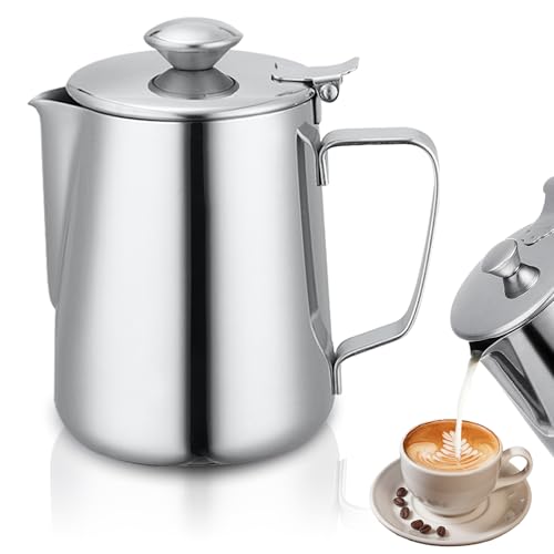 milchkännchen Edelstahl 2000ml mit Deckel, anti tropf, ergonomischer Griff für espresso, cappuccino, latte
