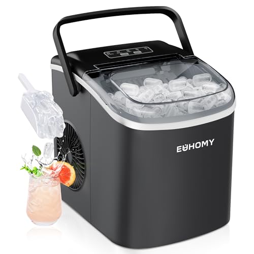euromy eiswürfelmaschine klein, 12kg, 9 würfel in 6 minuten, schwarz, selbstreinigend