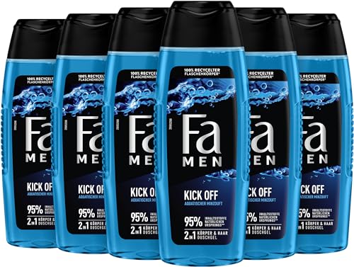 fa men 2in1 duschgel kick off, 6x250 ml, für haare und körper, duft von eukalyptus und minze