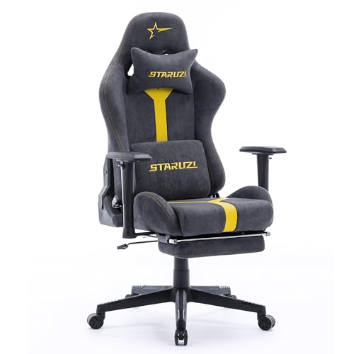 Gaming Stuhl STARUZI, ergonomischer PC Stuhl mit Fußstütze, atmungsaktiv, grau-gelb