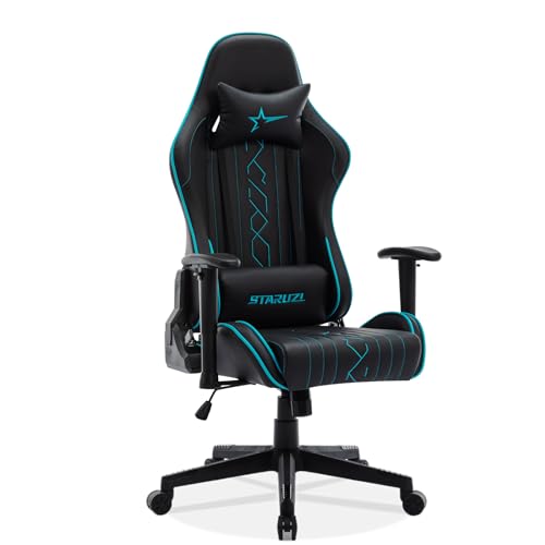 staruzi gaming stuhl ergonomisch schwarz blau, hohe rückenlehne, 150 kg belastbarkeit