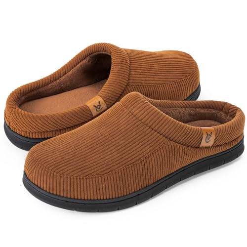 VeraCosy Herren Mokassin Hausschuhe mit Memory Foam, warme Cord Pantoffeln