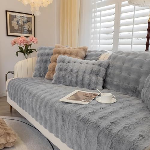 waschbarer plüsch sofabezug rutschfest für 1-4 sitzer couchüberzug hellgrau 70x150cm