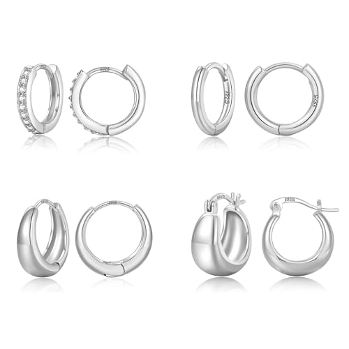 Produktbild: keniy creolen silber 925 set 4 paar hypoallergen huggie ohrringe mit zirkonia
