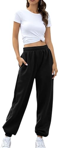 gkaopi jogginghose damen fleece baumwolle hohe taille sporthosen schwarz m