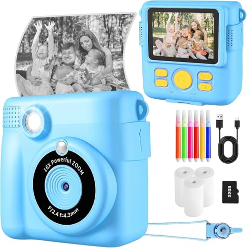 kinderkamera spielzeug 2.4 zoll diy sofortbildkamera 1080p hd mit 32gb sd karte blau