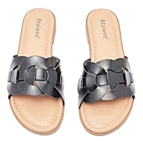 ataiwee frauen sandalen slide cross strap slip on sommerschuhe schwarz 42