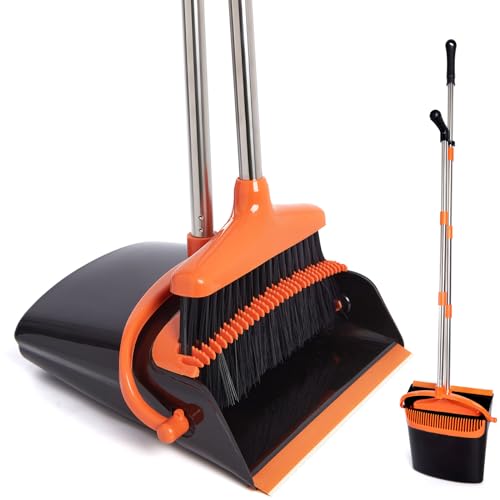 XXFLOWER kehrset mit besen und kehrschaufel, verlängerbarem stiel, schwarz-orange