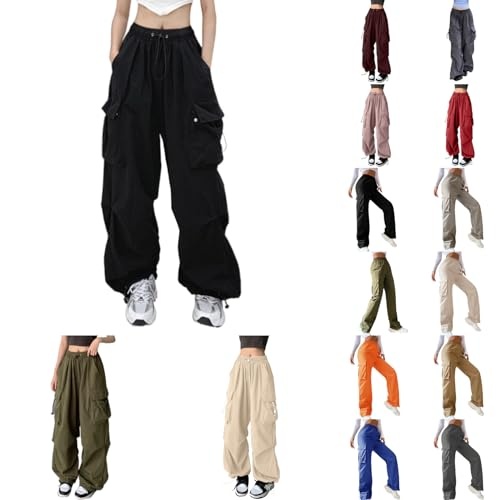 modaworld damen cargo hose baggy hose y2k track pants lange hosen mit taschen