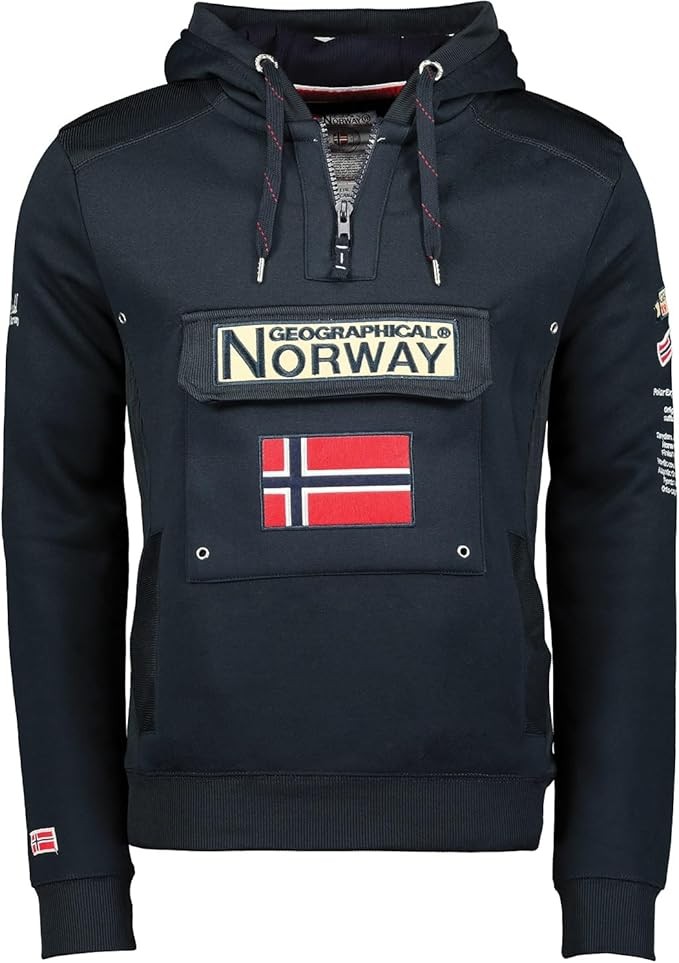 Geographical Norway Hoodie Herren Kängurutasche Sweatshirt Langarm Marineblau L