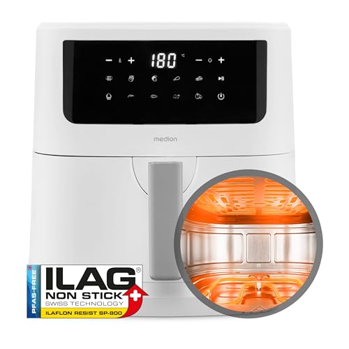 Produktbild: medion p10 xl heissluftfritteuse 6,8 liter airfryer 2.150 watt touch bedienfeld weiß
