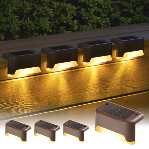 gigalumi solarlampen außen 4er set treppenleuchten zaunlichter gartenleuchten braun warmweiß