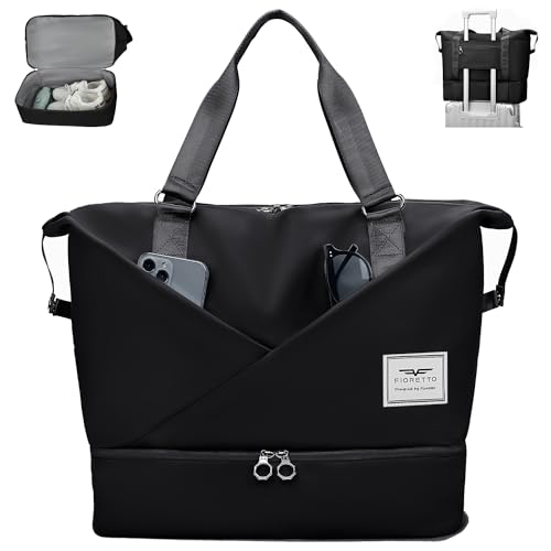 fioretto damen reisetasche schwarz mit laptopfach, sporttasche und schuhfach