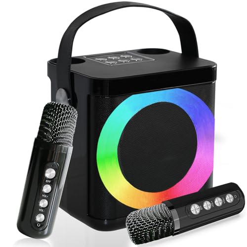 karaoke maschine mit bluetooth, 2 mikrofonen, led-lichtern für kinder und erwachsene