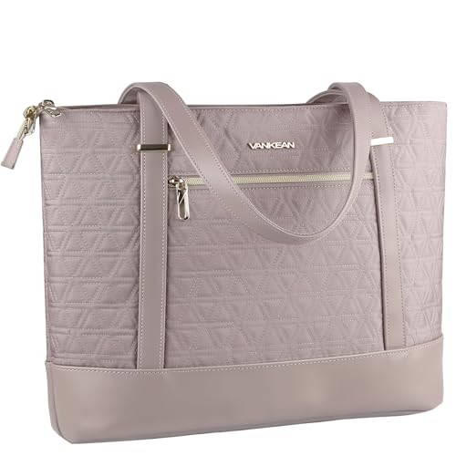 VANKEAN Laptoptasche 15,6 Zoll Damen, Leichte Handtasche mit USB-Anschluss, Rosa