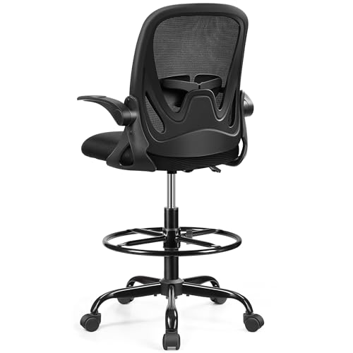 primy ergonomischer bürostuhl, höhenverstellbarer zeichnungsstuhl mit klappbaren armlehnen