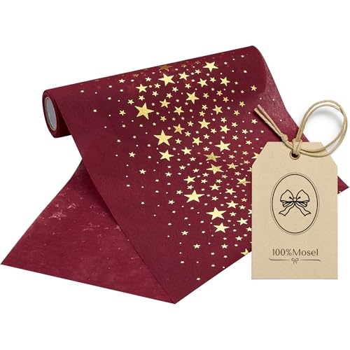 mosel 100% vlies tischläufer bordeaux rot goldene sterne 20 cm x 5 m weihnachten advent
