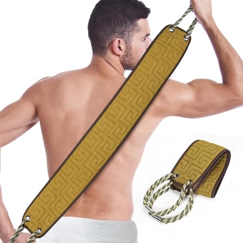 Kireida Doppelseitiger Rückenschrubber, Peeling-Waschlappen mit Griffen, Gelb