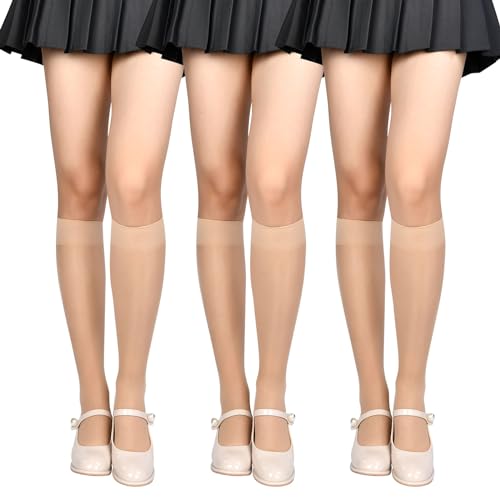 Aomig kniestrümpfe damen 3er pack dünne transparente nylon wadenstrümpfe weich reißfest