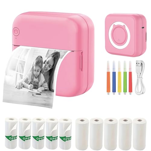 mini drucker prinhjsi, tragbarer fotodrucker mit 10 rollen papier, kompatibel mit ios und android