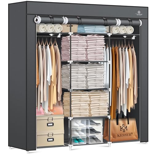 kesser stoffschrank kleiderschrank mit kleiderstange und 5 kleiderbügel 150x45x175cm anthrazit