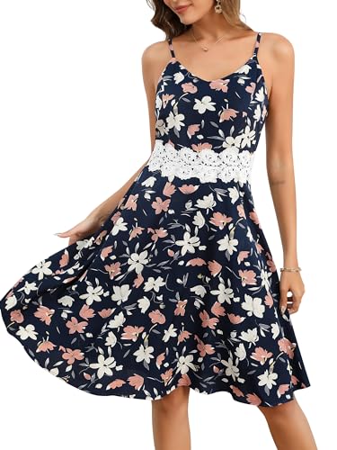 Produktbild: missufe damen sommerkleid v-ausschnitt spaghetti ärmellos knielang blau, klein