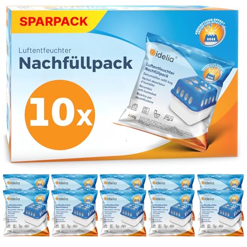 luftentfeuchter idelia 4x mit 9 nachfüllpacks für küche, bad, wohnzimmer bis 40m