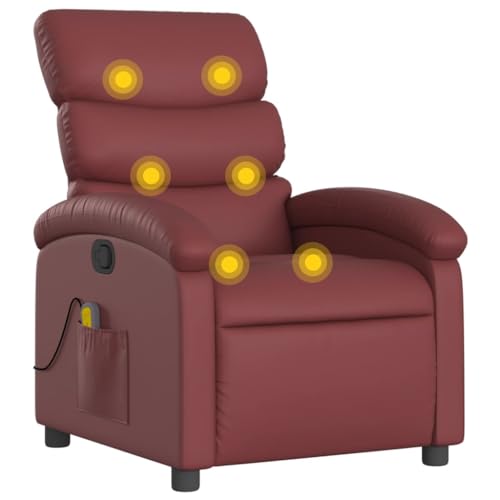 Massagesessel Weinrot Kunstleder, verstellbare Rückenlehne, Vibrationsfunktion