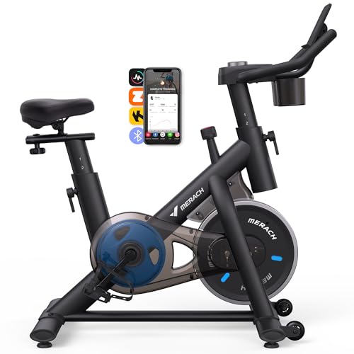 merach heimtrainer fahrrad leises spinning bike mit lcd-monitor und app bis 122 kg