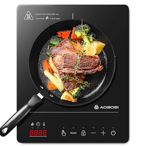 aobosi induktionskochfeld 1 platte, 2000 w, 20 leistungsstufen, timer, kompakt
