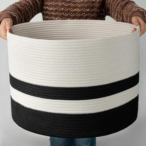cosyland korb aus baumwollseil für decken und spielzeug, 56x56x35,5 cm schwarz