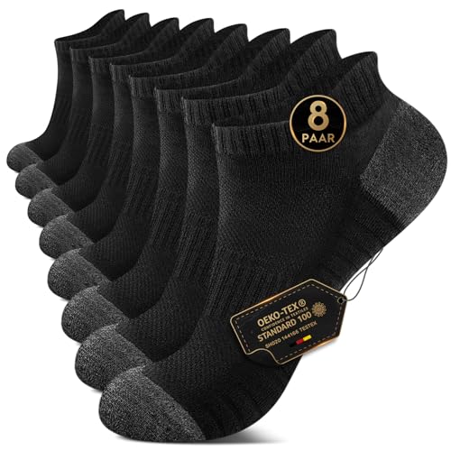 ekshher sneaker socken herren damen 39-42 kurze baumwollsocken 8 paar schwarz